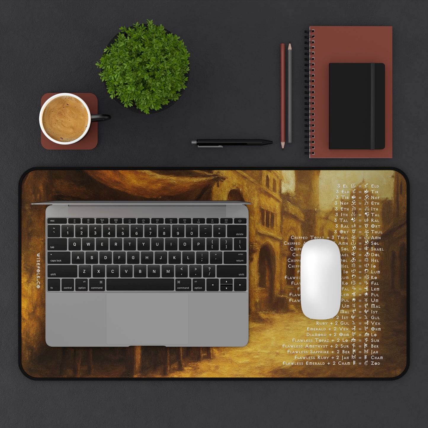 Diablo II Resurrected Horadric Cube Recipes Act 2 Desk Mat Gamer Mouse Pad Lut Gholein Sand City Painting Desk Mat, 3 Sizes, 12" x 18", 12" x 22", 16" x 32"