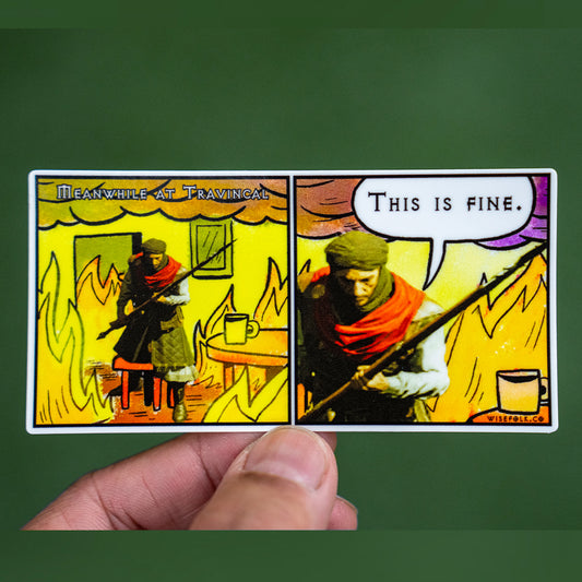 Travincal Hork Barb Mercenary This Is Fine D2R Diablo 2 Resurrected - Funny Waterproof Sticker for Laptops, Water Bottles and Smooth Surfaces