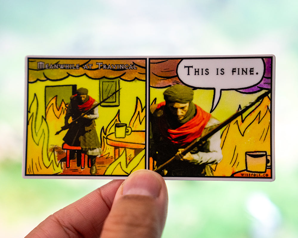 Travincal Hork Barb Mercenary This Is Fine D2R Diablo 2 Resurrected - Funny Waterproof Sticker for Laptops, Water Bottles and Smooth Surfaces