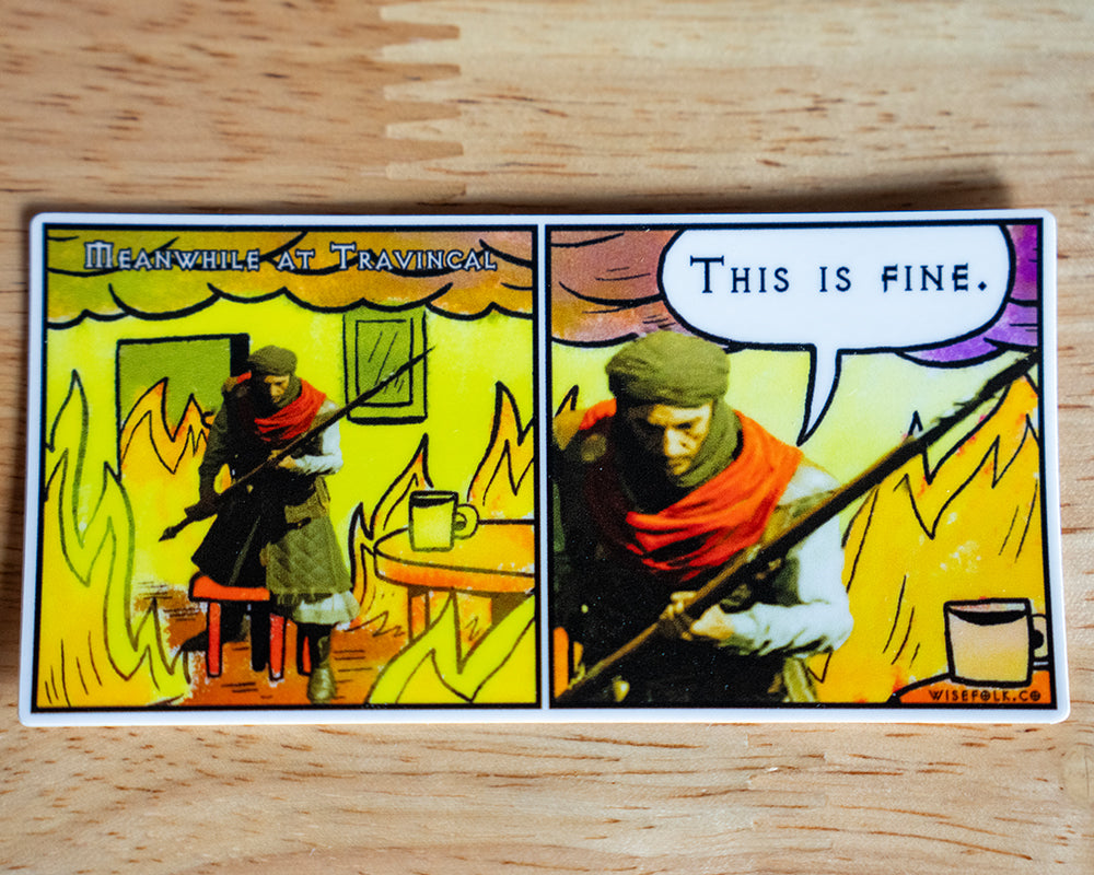 Travincal Hork Barb Mercenary This Is Fine D2R Diablo 2 Resurrected - Funny Waterproof Sticker for Laptops, Water Bottles and Smooth Surfaces