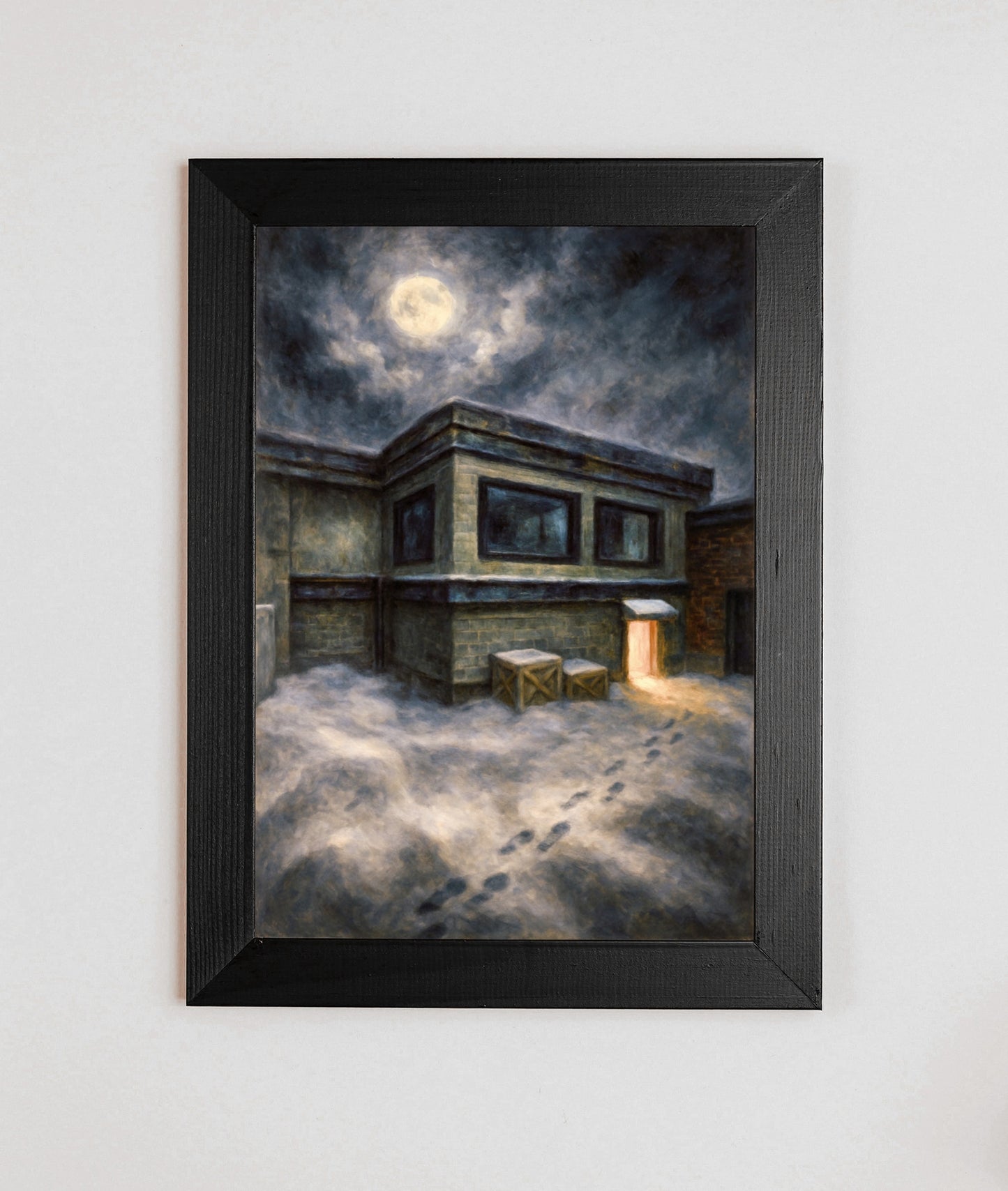 Cs_Office Moonlit Breach at Side Yard and Front Office - Counter-Strike Art Digital Painting Poster Framed Wall Print