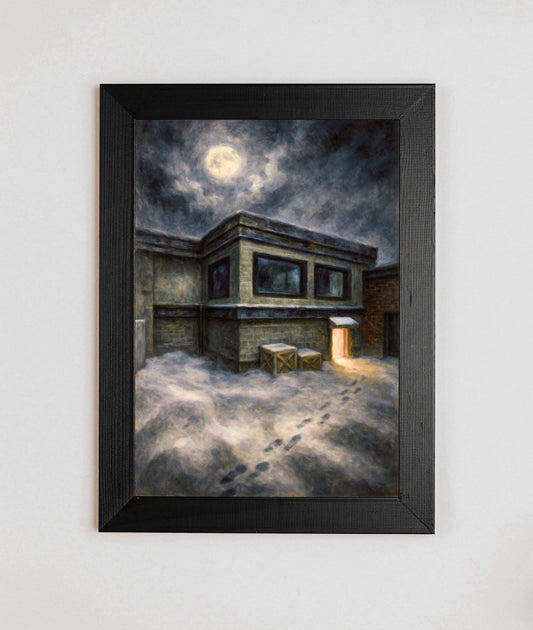 Cs_Office Moonlit Breach at Side Yard and Front Office - Counter-Strike Art Digital Painting Poster Framed Wall Print