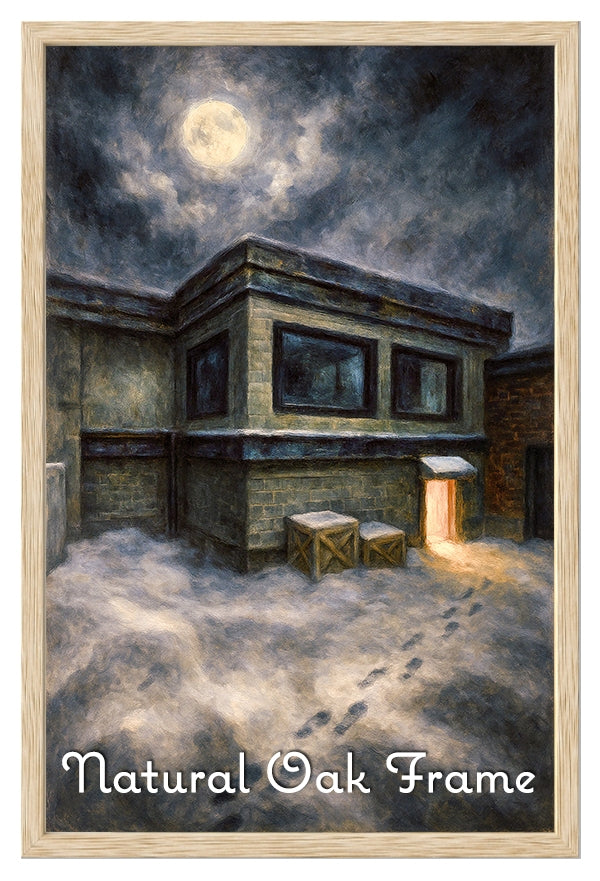 Cs_Office Moonlit Breach at Side Yard and Front Office - Counter-Strike Art Digital Painting Poster Framed Wall Print