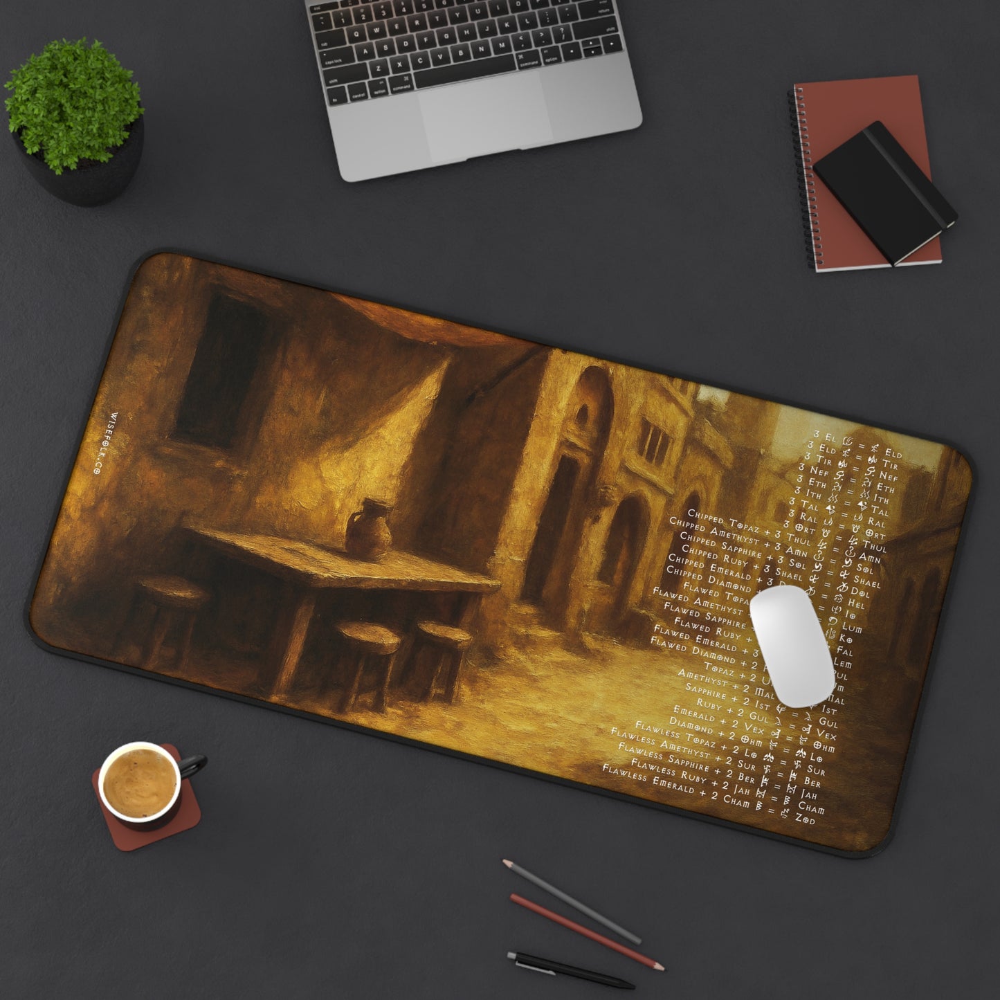 Diablo II Resurrected Horadric Cube Recipes Act 2 Desk Mat Gamer Mouse Pad Lut Gholein Sand City Painting Desk Mat, 3 Sizes, 12" x 18", 12" x 22", 16" x 32"
