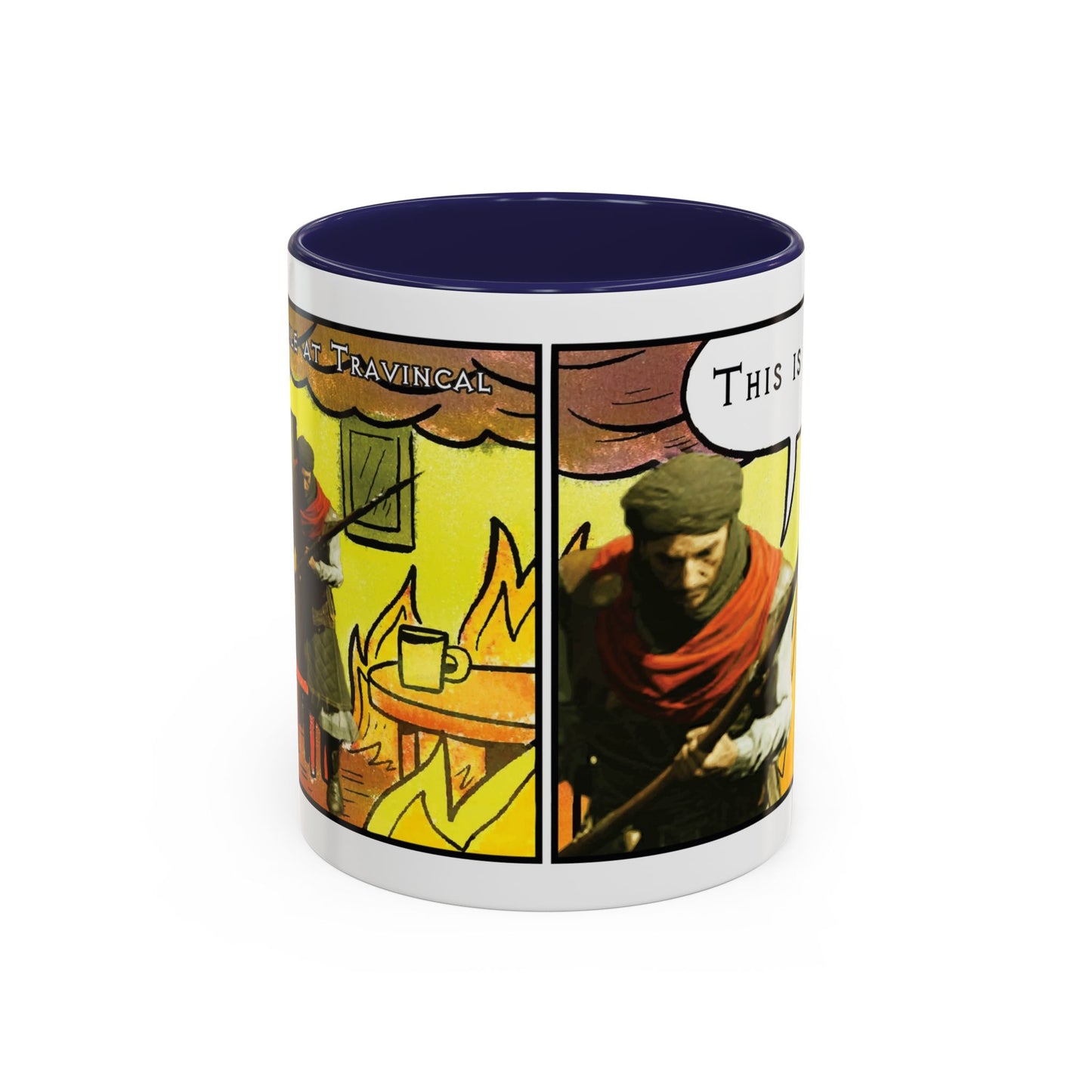 "This is fine" Travincal Mercenary 11oz and 15oz Coffee Mug – For Diablo II Resurrected Players and Coffee Lovers
