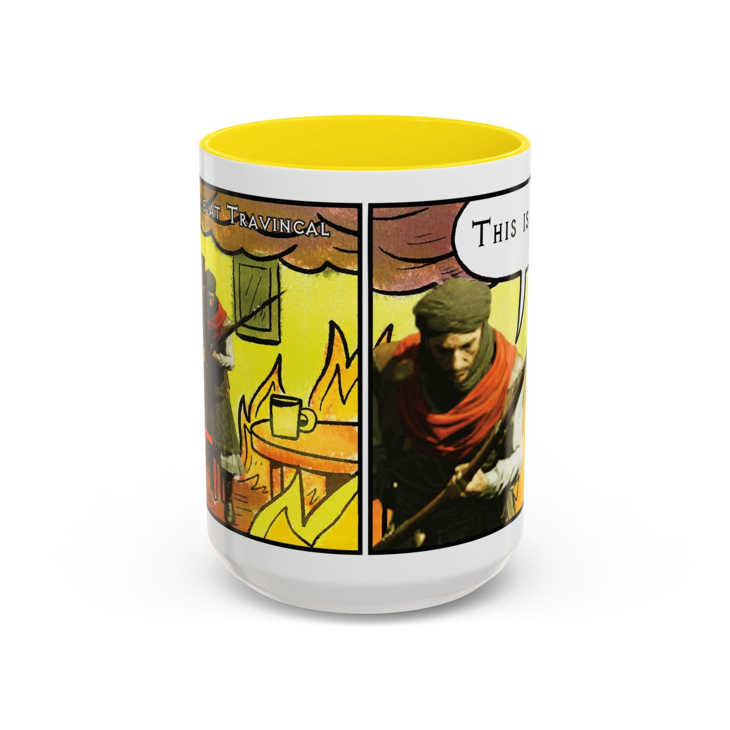 "This is fine" Travincal Mercenary 11oz and 15oz Coffee Mug – For Diablo II Resurrected Players and Coffee Lovers