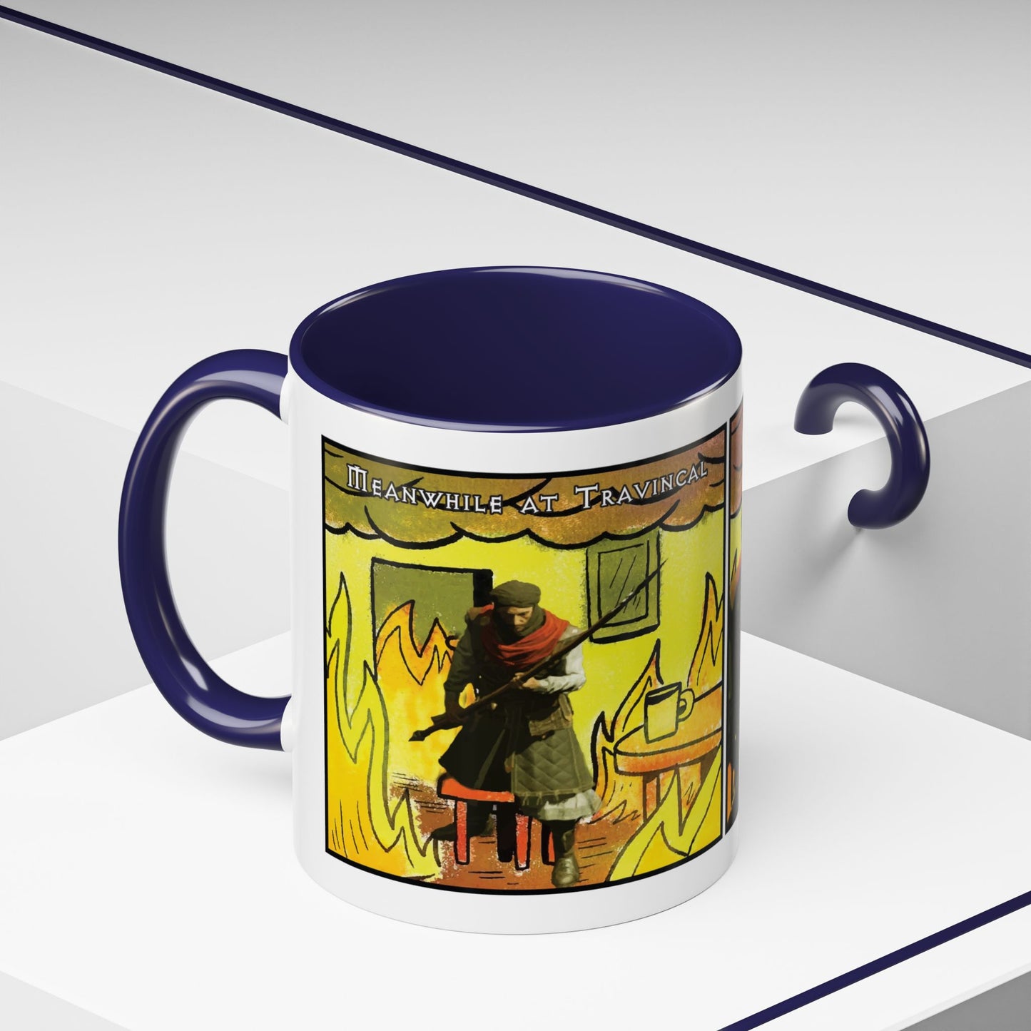 "This is fine" Travincal Mercenary 11oz and 15oz Coffee Mug – For Diablo II Resurrected Players and Coffee Lovers