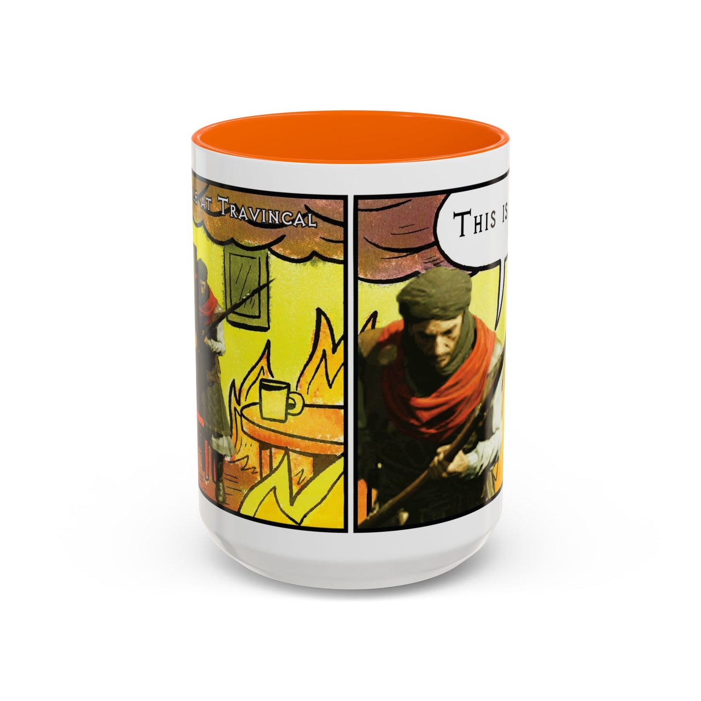 "This is fine" Travincal Mercenary 11oz and 15oz Coffee Mug – For Diablo II Resurrected Players and Coffee Lovers