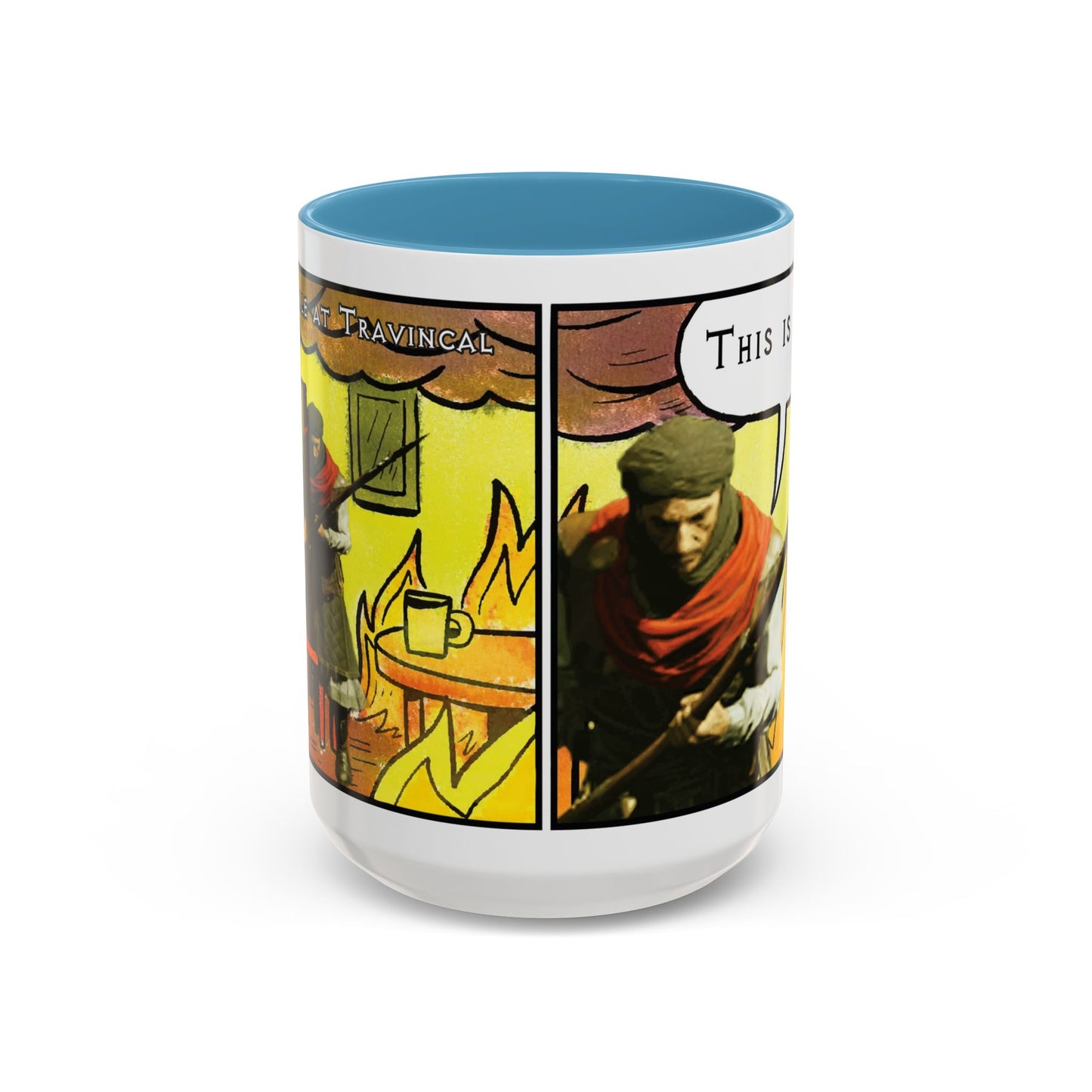 "This is fine" Travincal Mercenary 11oz and 15oz Coffee Mug – For Diablo II Resurrected Players and Coffee Lovers