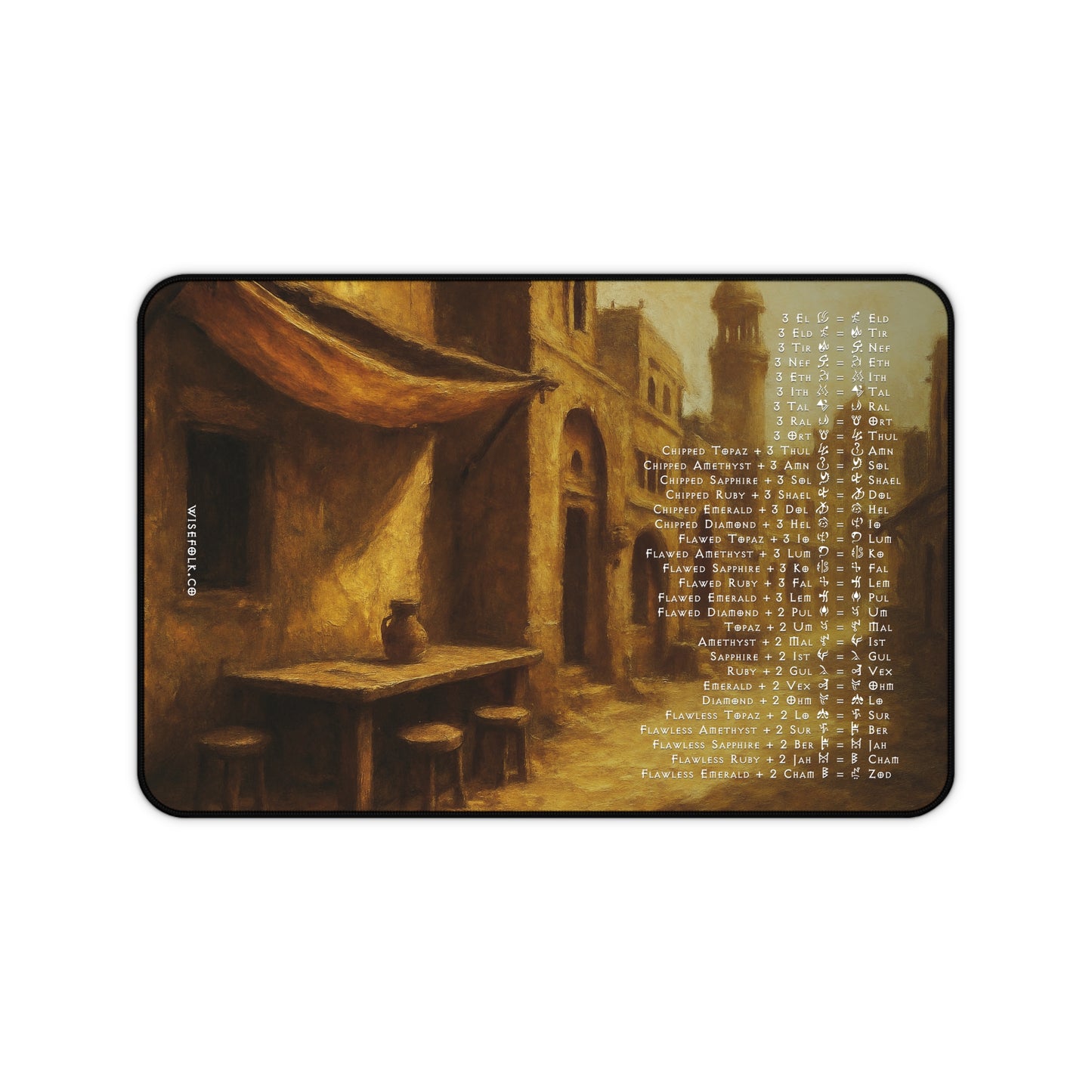 Diablo II Resurrected Horadric Cube Recipes Act 2 Desk Mat Gamer Mouse Pad Lut Gholein Sand City Painting Desk Mat, 3 Sizes, 12" x 18", 12" x 22", 16" x 32"