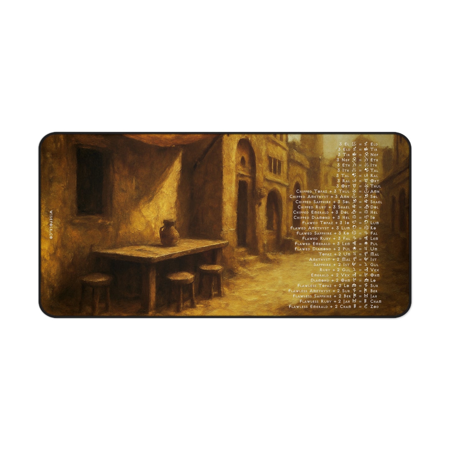 Diablo II Resurrected Horadric Cube Recipes Act 2 Desk Mat Gamer Mouse Pad Lut Gholein Sand City Painting Desk Mat, 3 Sizes, 12" x 18", 12" x 22", 16" x 32"