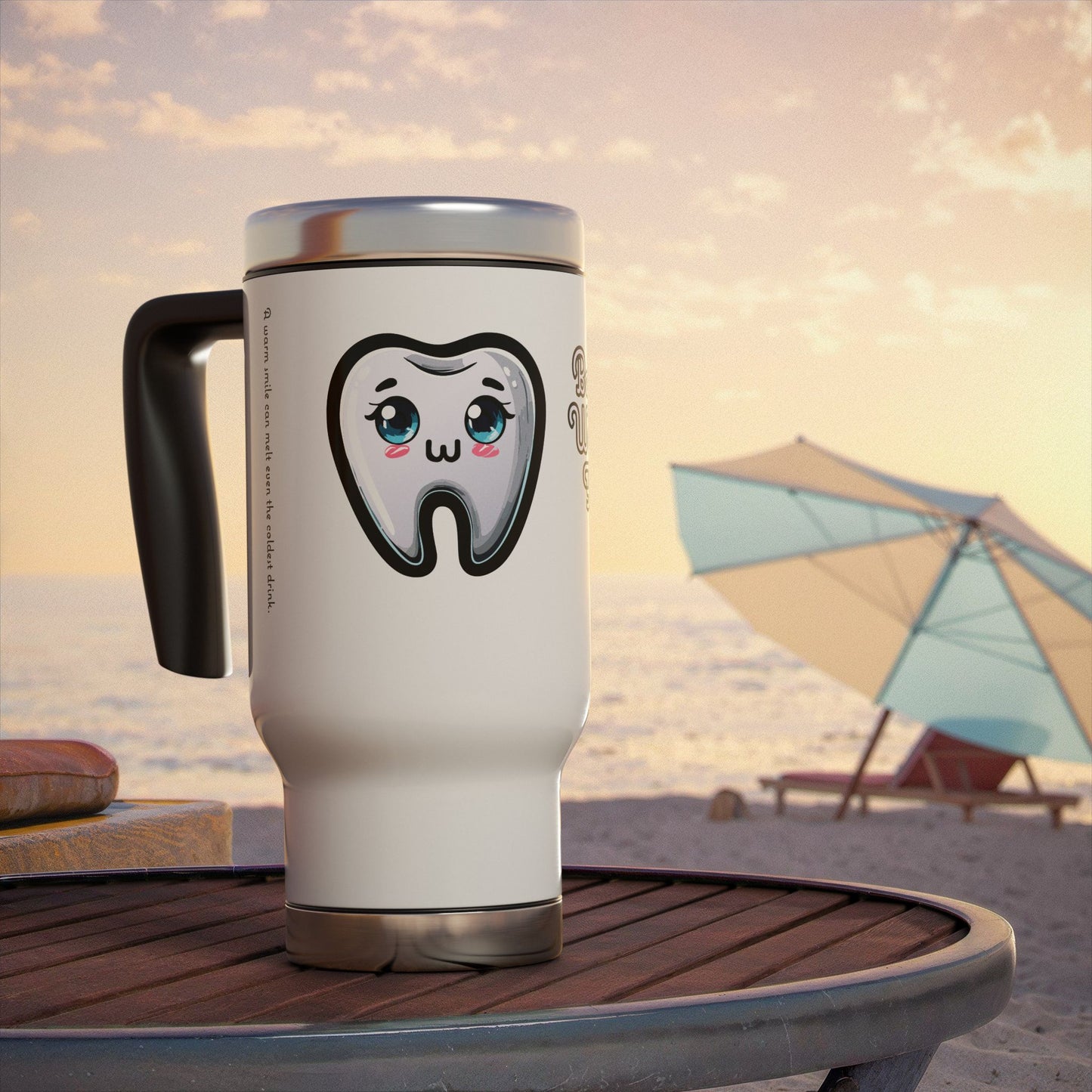 Cute Dental Travel Mug - ‘Be Kind, We Have Fillings Too’ 'A warm smile can melt even the coldest drink.' - 14oz Stainless Steel and Plastic with Handle