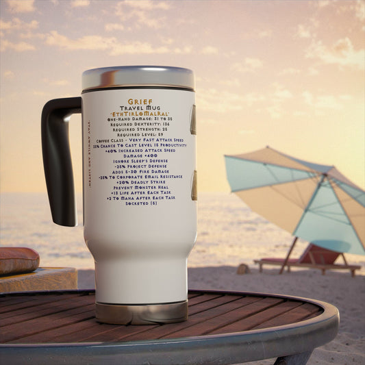 The GRIEF 'Eth Tir Lo Mal Ral' Runeword - Superior Stainless Steel Travel 14oz Mug with Item Stats, Coffee Cup Gift for Busy Professionals, D2R Travel Mug, For Hot or Cold Beverage