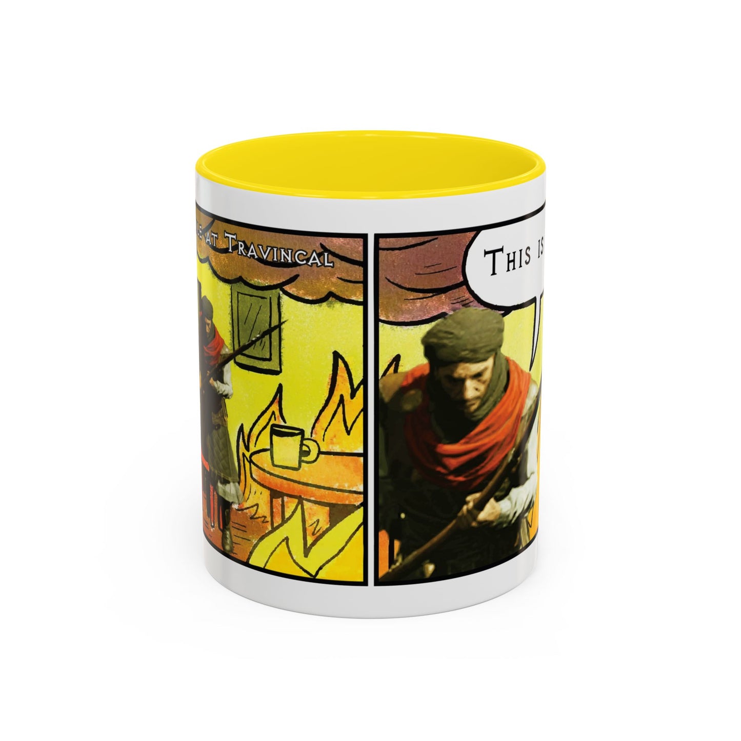 "This is fine" Travincal Mercenary 11oz and 15oz Coffee Mug – For Diablo II Resurrected Players and Coffee Lovers
