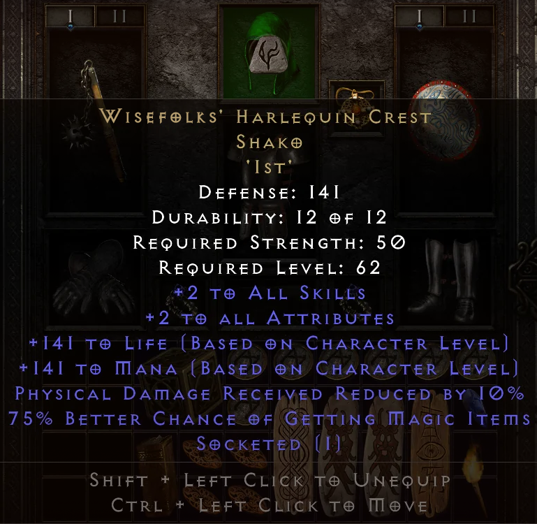 'Ist'ed HARLEQUIN CREST, Embroidered Unique Shako - Stylish Green Beanie for Every D2R Ladder Season