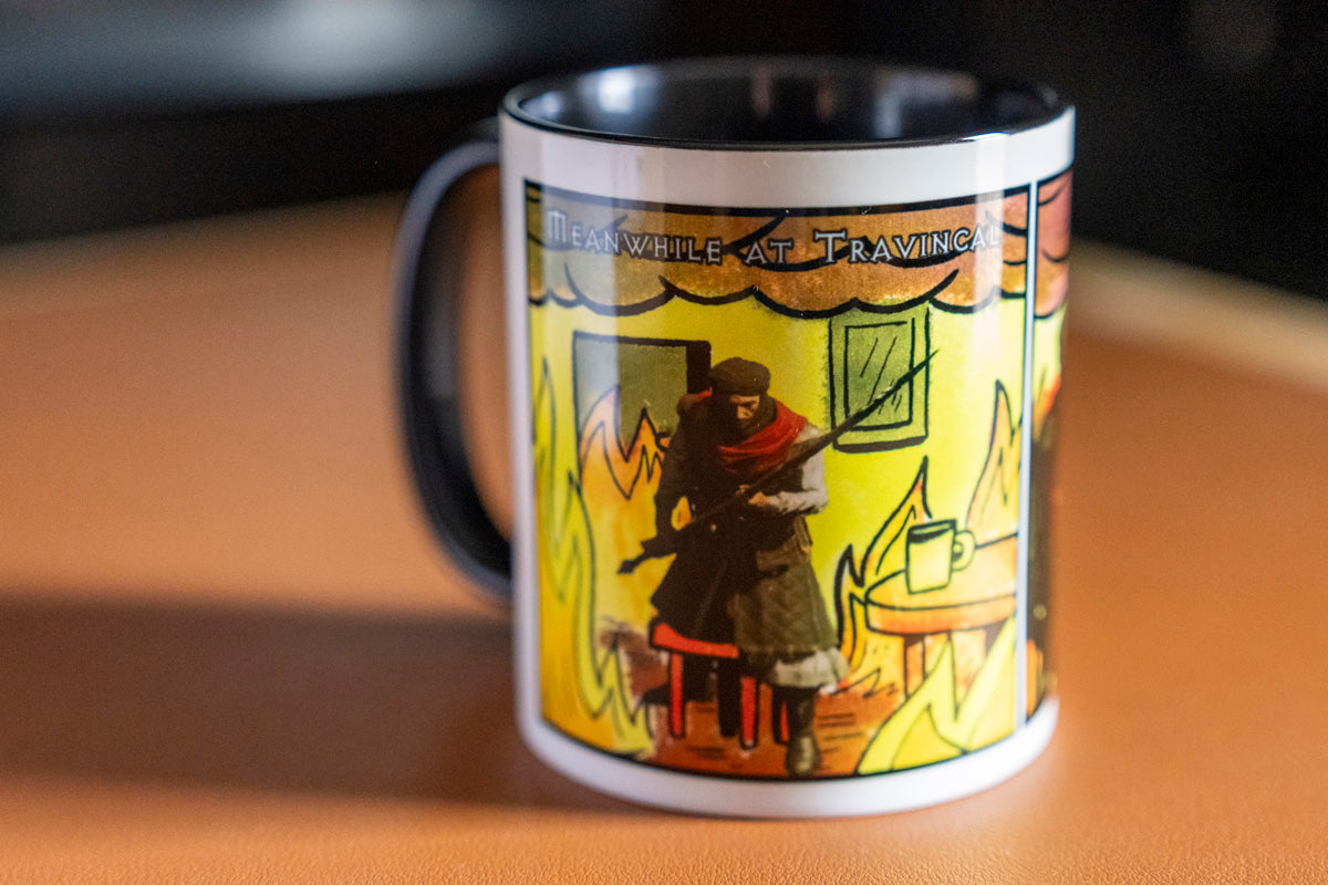 "This is fine" Travincal Mercenary 11oz and 15oz Coffee Mug – For Diablo II Resurrected Players and Coffee Lovers