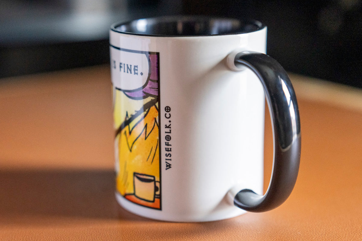 "This is fine" Travincal Mercenary 11oz and 15oz Coffee Mug – For Diablo II Resurrected Players and Coffee Lovers
