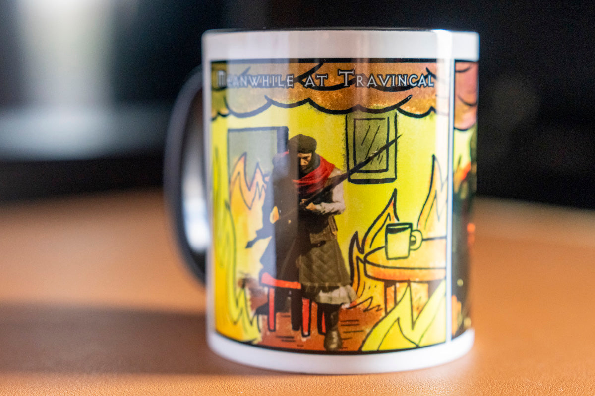 "This is fine" Travincal Mercenary 11oz and 15oz Coffee Mug – For Diablo II Resurrected Players and Coffee Lovers