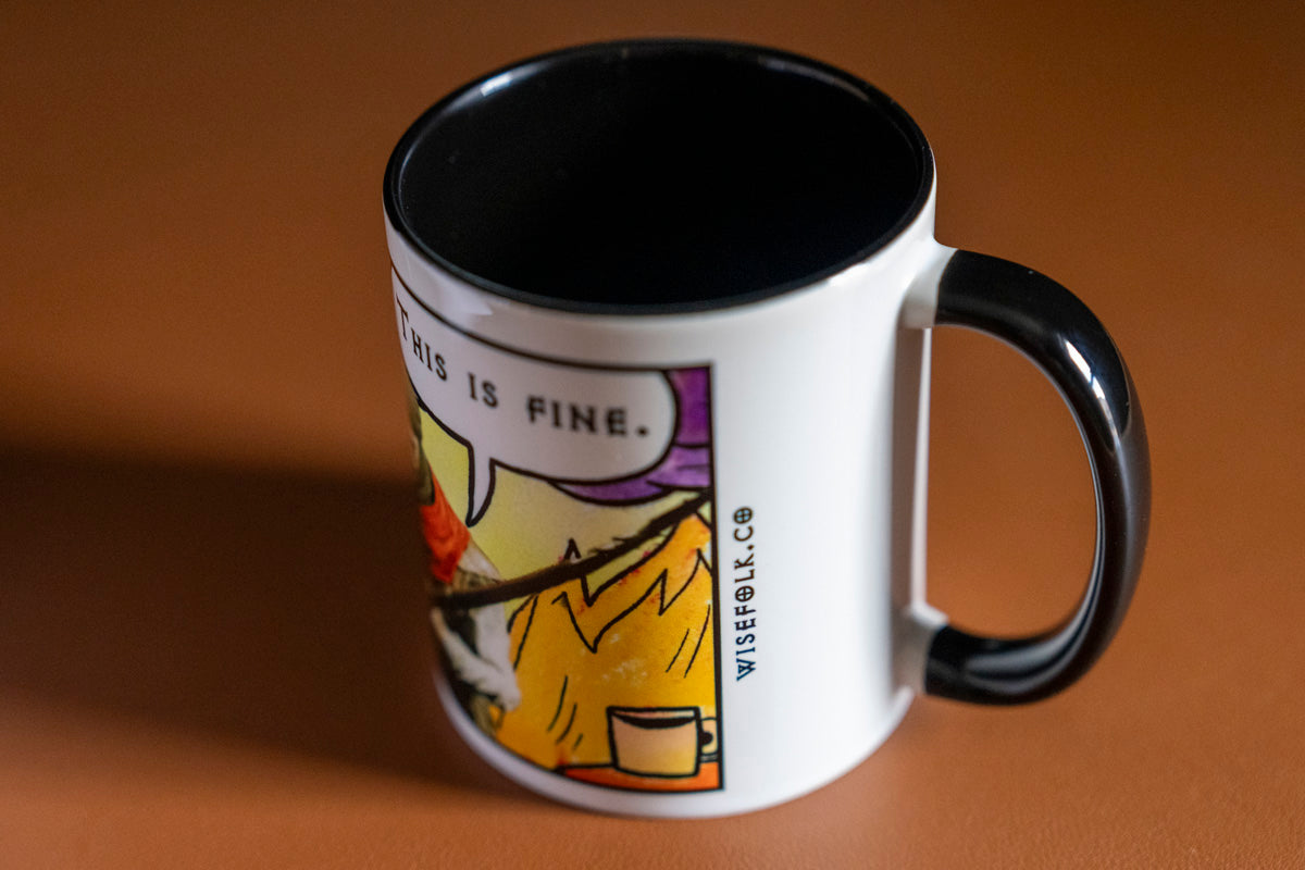 "This is fine" Travincal Mercenary 11oz and 15oz Coffee Mug – For Diablo II Resurrected Players and Coffee Lovers