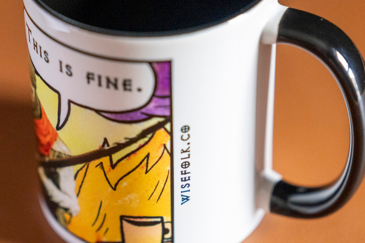 "This is fine" Travincal Mercenary 11oz and 15oz Coffee Mug – For Diablo II Resurrected Players and Coffee Lovers