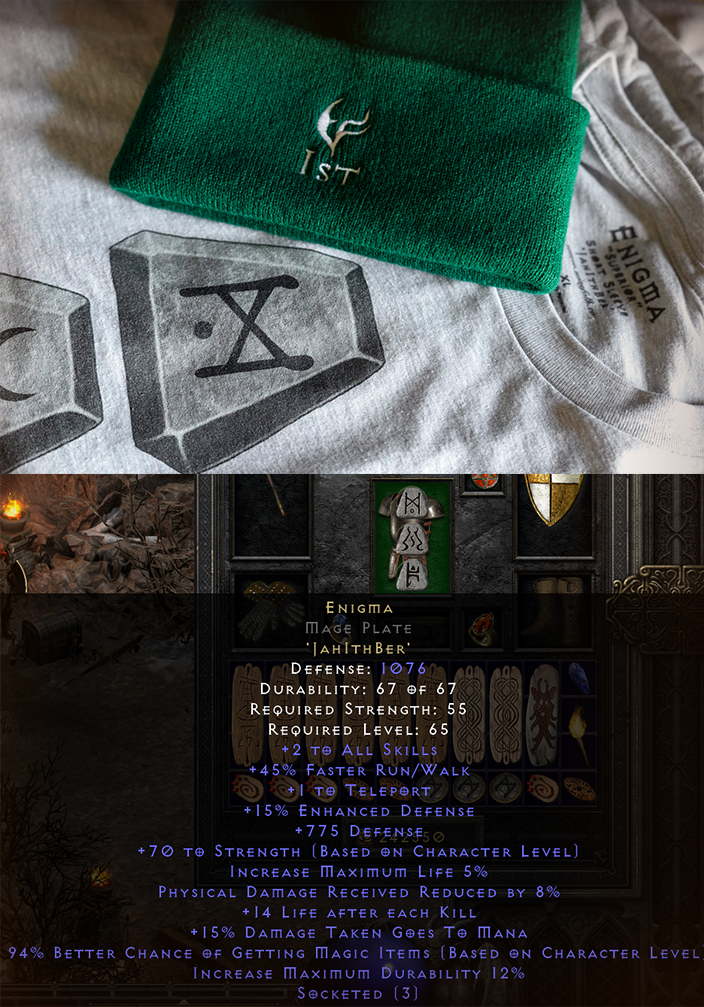 The Minimalist ENIGMA 'Jah Ith Ber' Runeword - Superior Cotton Next Level T-Shirt Base Color Variety Unisex Cotton Crew Tee