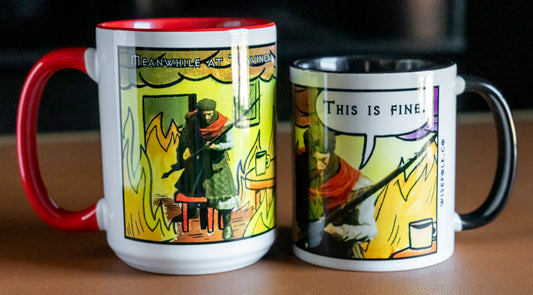 "This is fine" Travincal Mercenary 11oz and 15oz Coffee Mug – For Diablo II Resurrected Players and Coffee Lovers