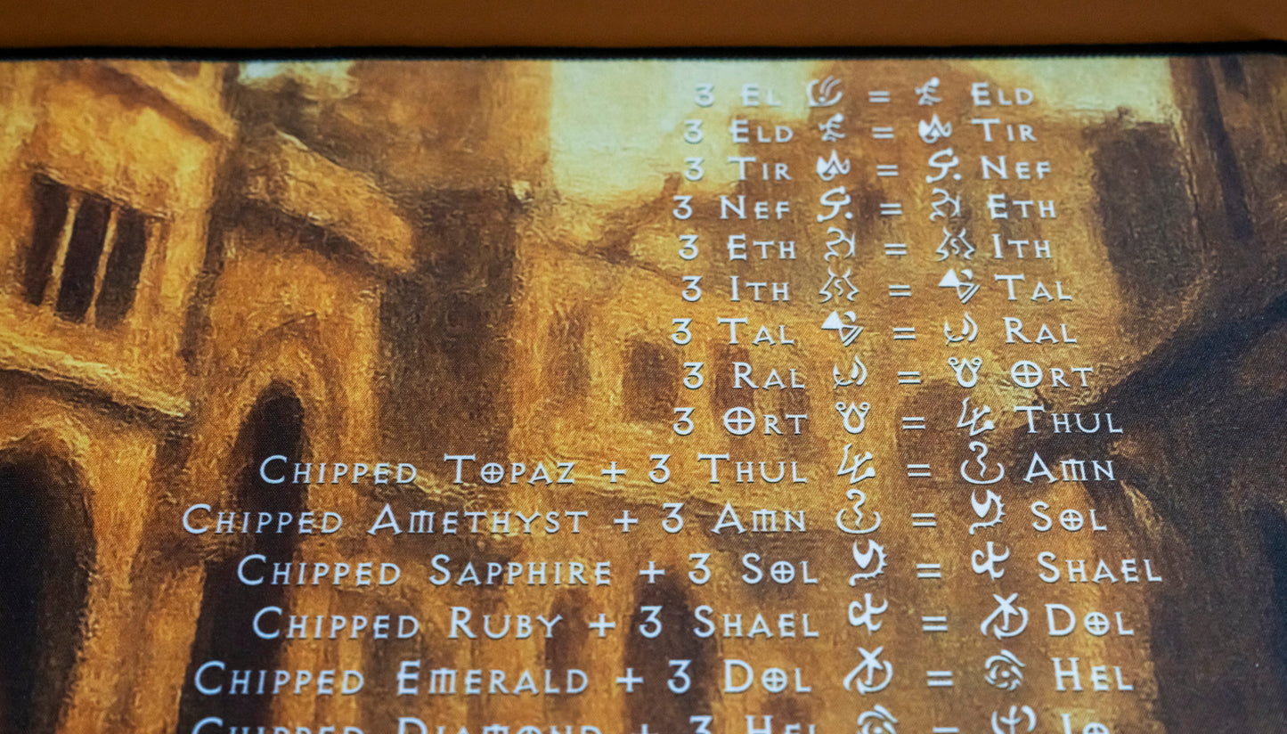 Diablo II Resurrected Horadric Cube Recipes Act 2 Desk Mat Gamer Mouse Pad Lut Gholein Sand City Painting Desk Mat, 3 Sizes, 12" x 18", 12" x 22", 16" x 32"