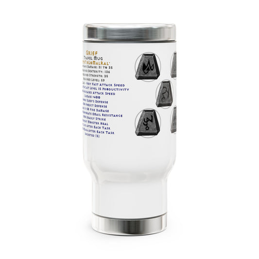 The GRIEF 'Eth Tir Lo Mal Ral' Runeword - Superior Stainless Steel Travel 14oz Mug with Item Stats, Coffee Cup Gift for Busy Professionals, D2R Travel Mug, For Hot or Cold Beverage