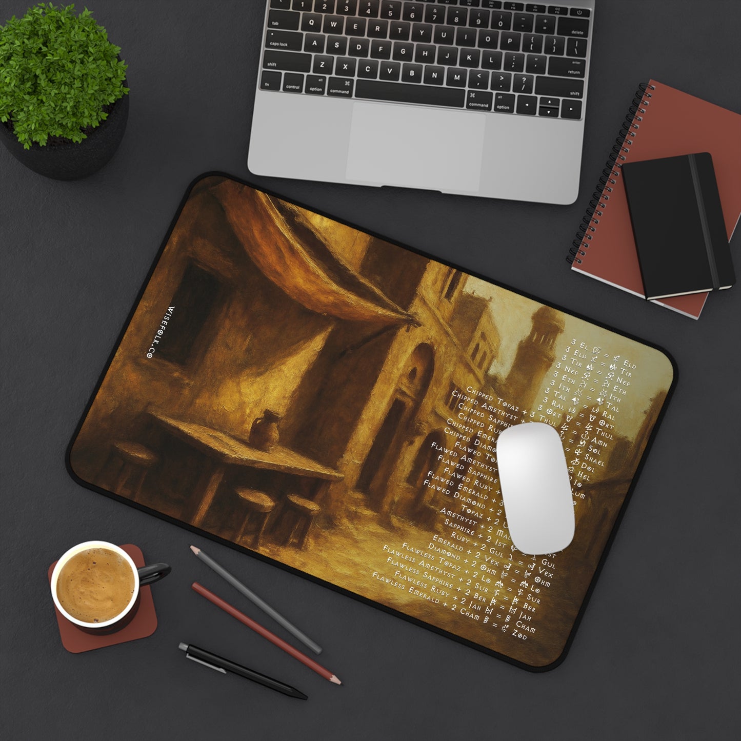 Diablo II Resurrected Horadric Cube Recipes Act 2 Desk Mat Gamer Mouse Pad Lut Gholein Sand City Painting Desk Mat, 3 Sizes, 12" x 18", 12" x 22", 16" x 32"