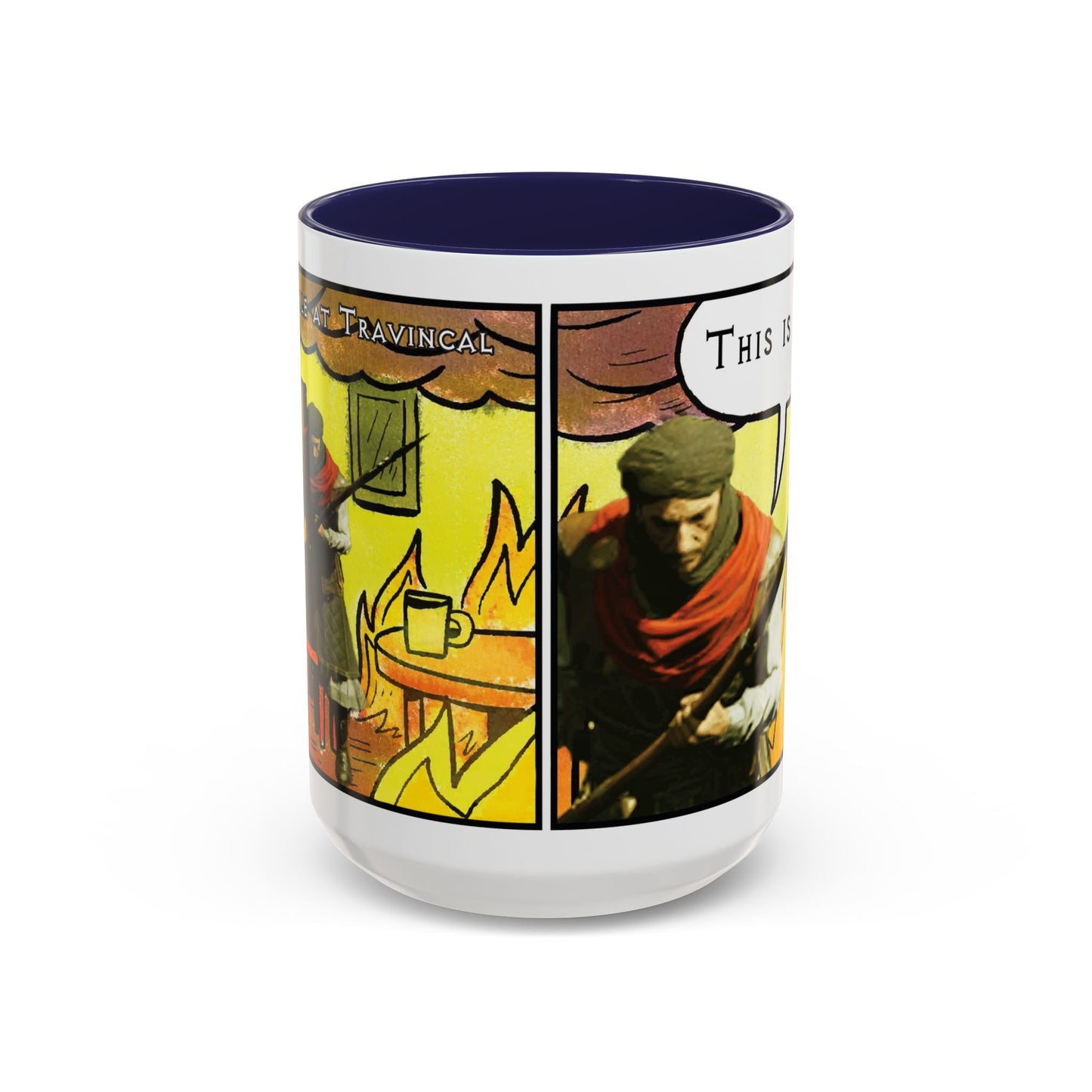 "This is fine" Travincal Mercenary 11oz and 15oz Coffee Mug – For Diablo II Resurrected Players and Coffee Lovers