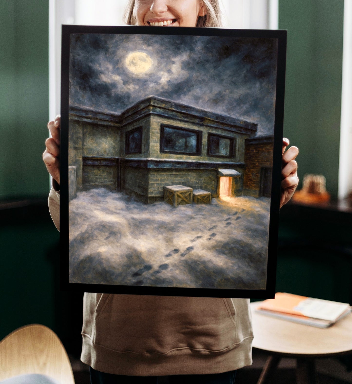 Cs_Office Moonlit Breach at Side Yard and Front Office - Counter-Strike Art Digital Painting Poster Framed Wall Print