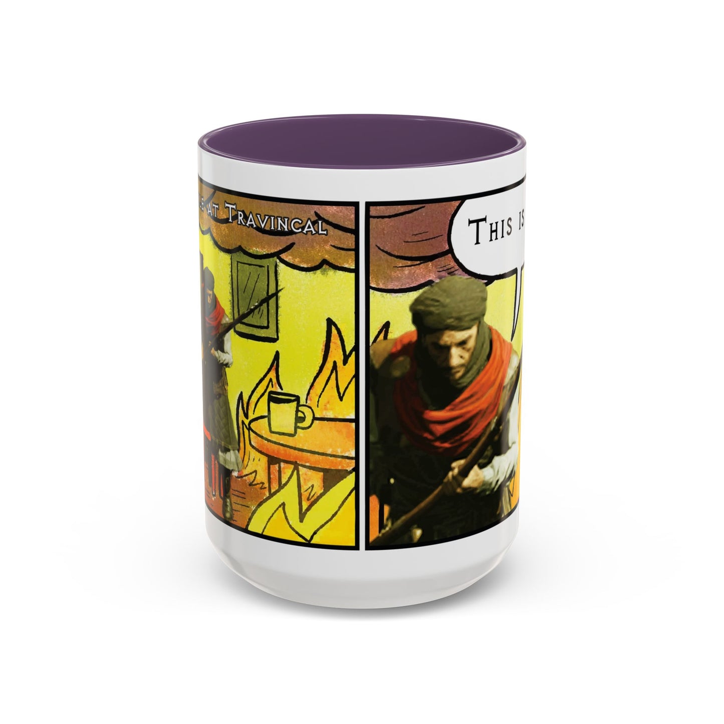 "This is fine" Travincal Mercenary 11oz and 15oz Coffee Mug – For Diablo II Resurrected Players and Coffee Lovers
