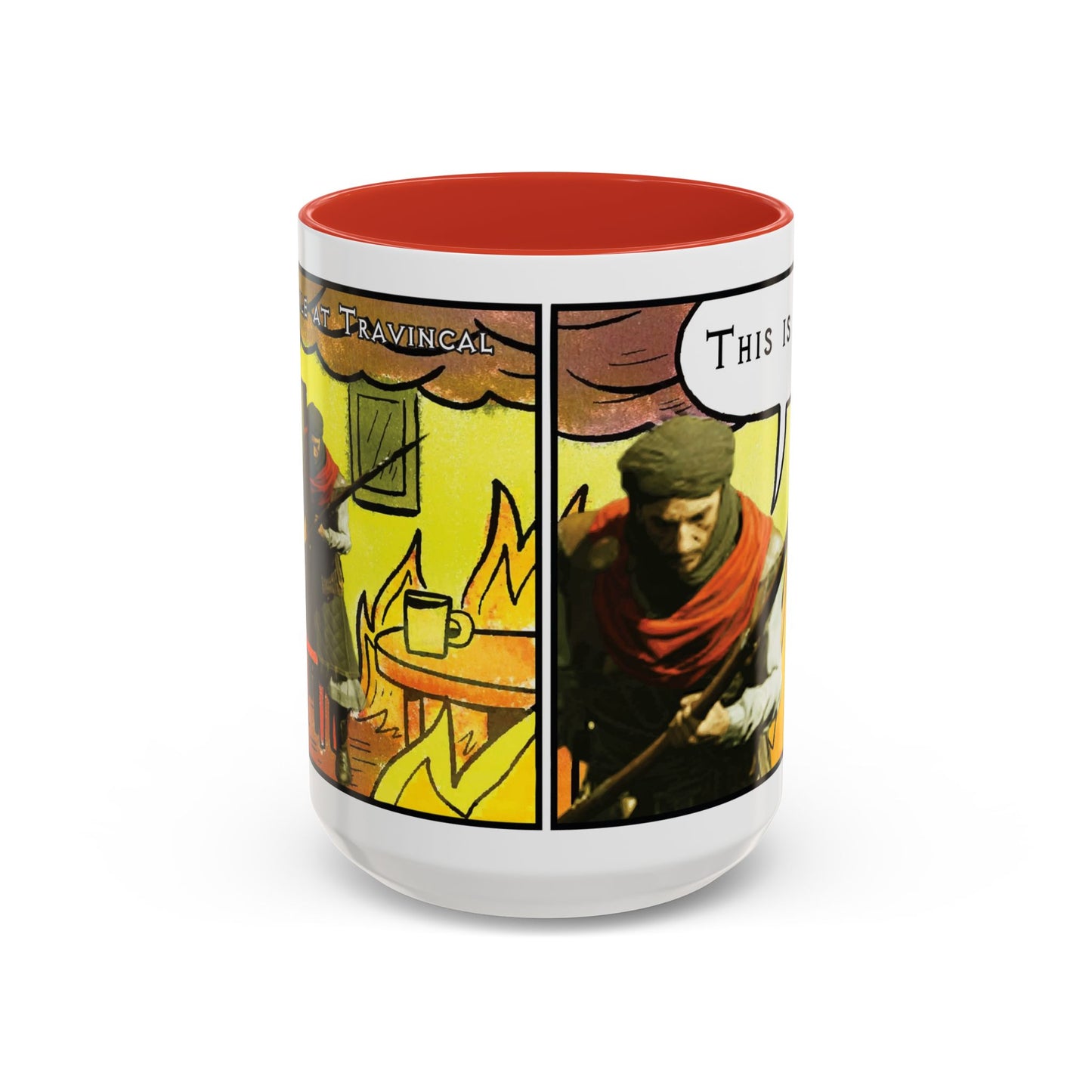 "This is fine" Travincal Mercenary 11oz and 15oz Coffee Mug – For Diablo II Resurrected Players and Coffee Lovers