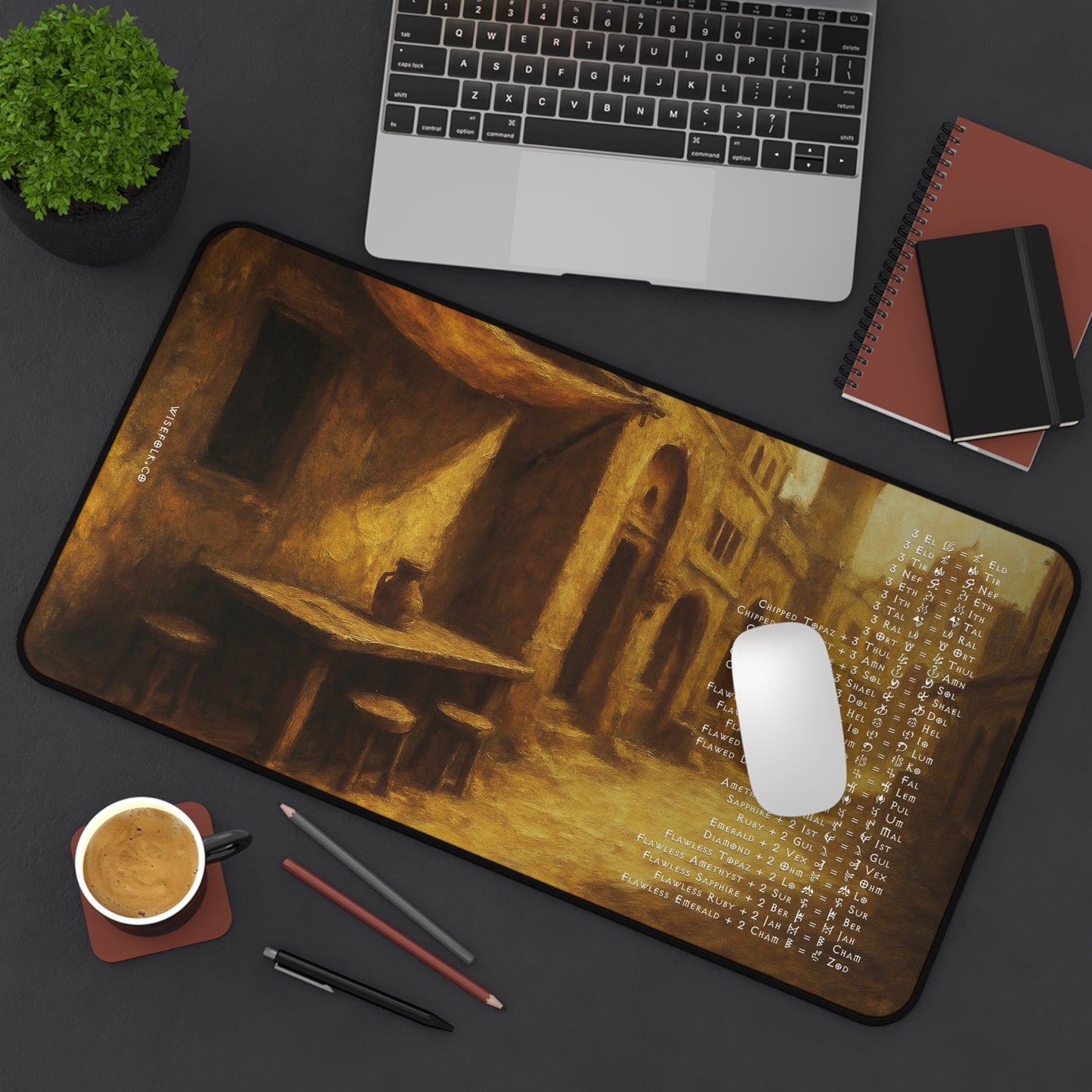 Diablo II Resurrected Horadric Cube Recipes Act 2 Desk Mat Gamer Mouse Pad Lut Gholein Sand City Painting Desk Mat, 3 Sizes, 12" x 18", 12" x 22", 16" x 32"