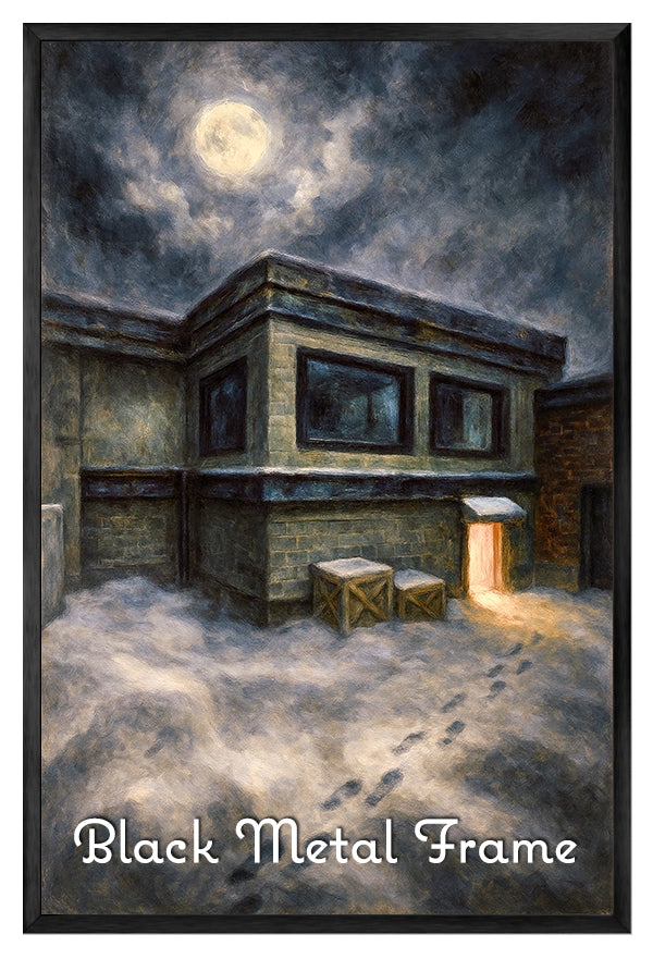 Cs_Office Moonlit Breach at Side Yard and Front Office - Counter-Strike Art Digital Painting Poster Framed Wall Print