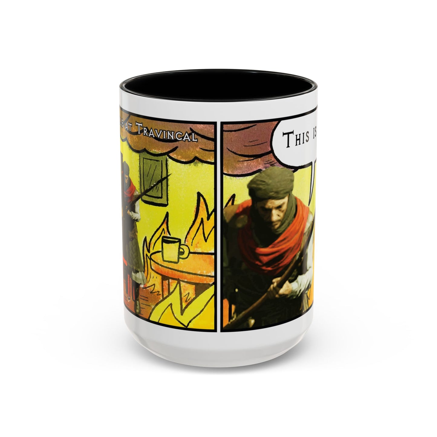 "This is fine" Travincal Mercenary 11oz and 15oz Coffee Mug – For Diablo II Resurrected Players and Coffee Lovers