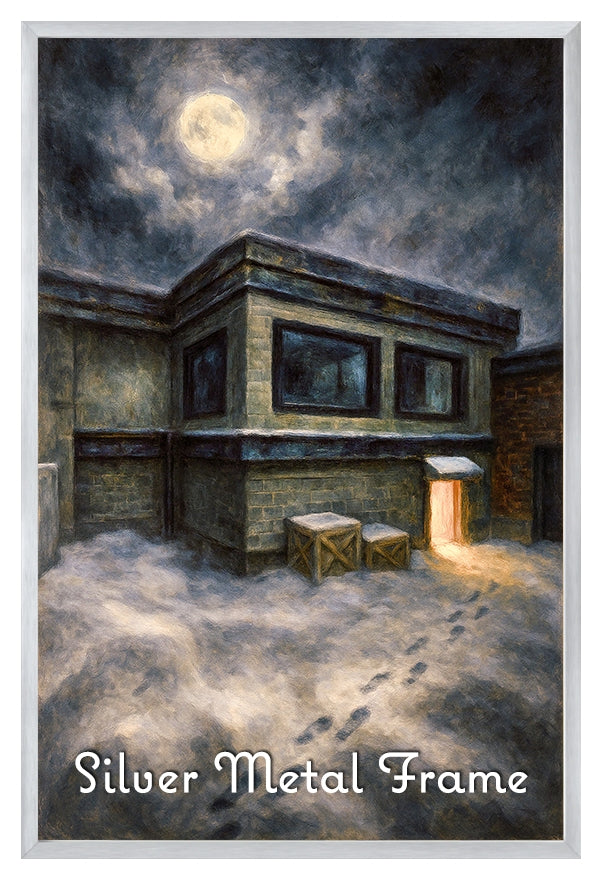 Cs_Office Moonlit Breach at Side Yard and Front Office - Counter-Strike Art Digital Painting Poster Framed Wall Print