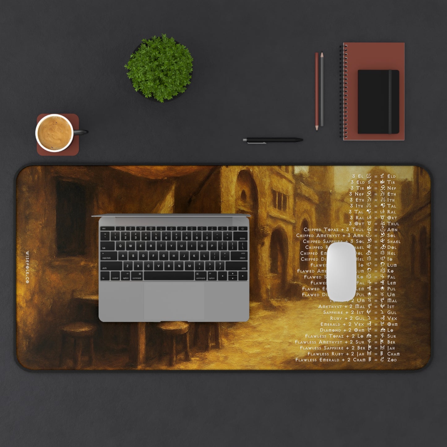 Diablo II Resurrected Horadric Cube Recipes Act 2 Desk Mat Gamer Mouse Pad Lut Gholein Sand City Painting Desk Mat, 3 Sizes, 12" x 18", 12" x 22", 16" x 32"