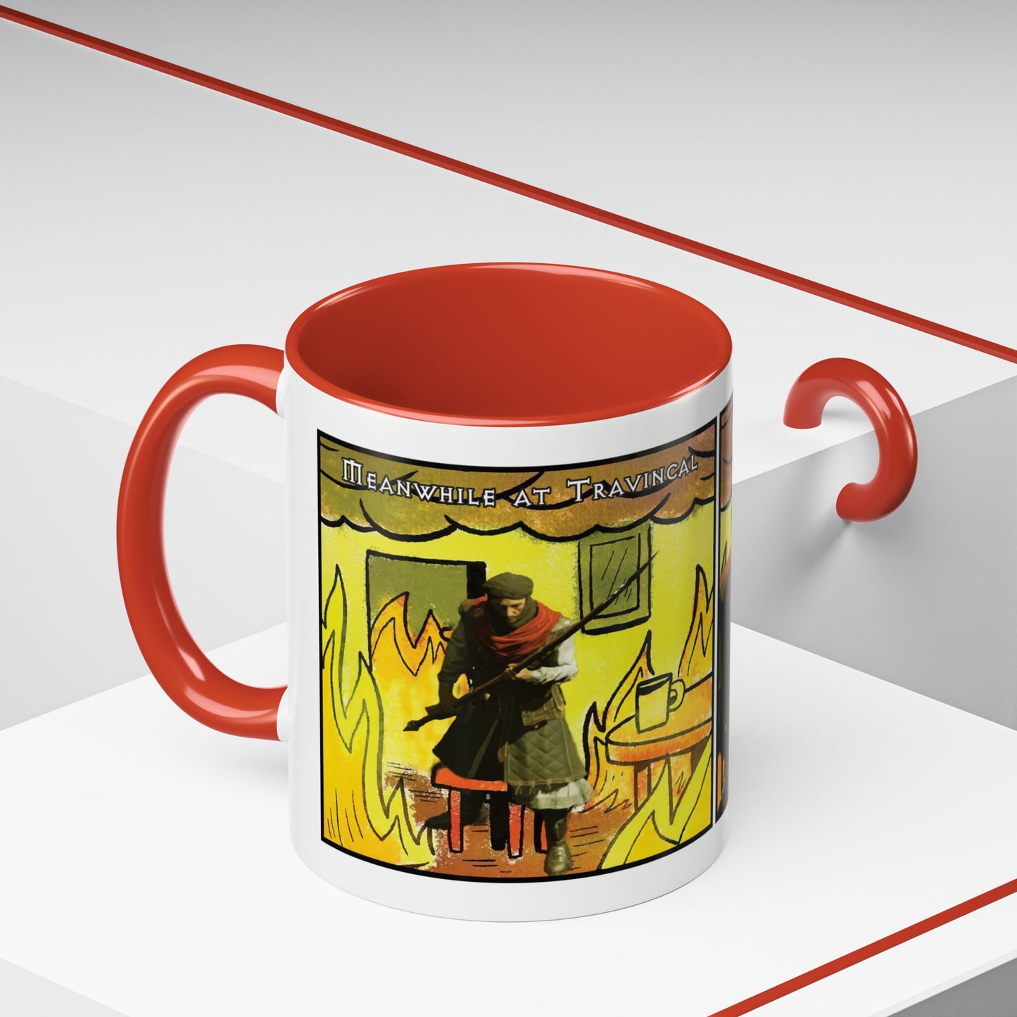 "This is fine" Travincal Mercenary 11oz and 15oz Coffee Mug – For Diablo II Resurrected Players and Coffee Lovers