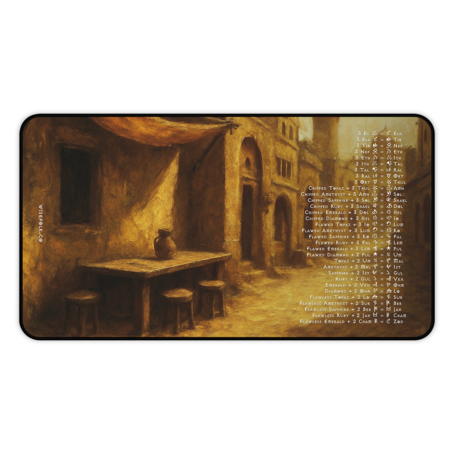 Diablo II Resurrected Horadric Cube Recipes Act 2 Desk Mat Gamer Mouse Pad Lut Gholein Sand City Painting Desk Mat, 3 Sizes, 12" x 18", 12" x 22", 16" x 32"