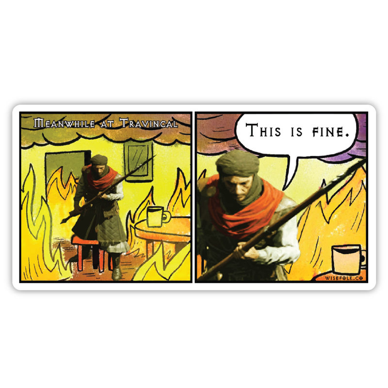 Travincal Hork Barb Mercenary This Is Fine D2R Diablo 2 Resurrected - Funny Waterproof Sticker for Laptops, Water Bottles and Smooth Surfaces