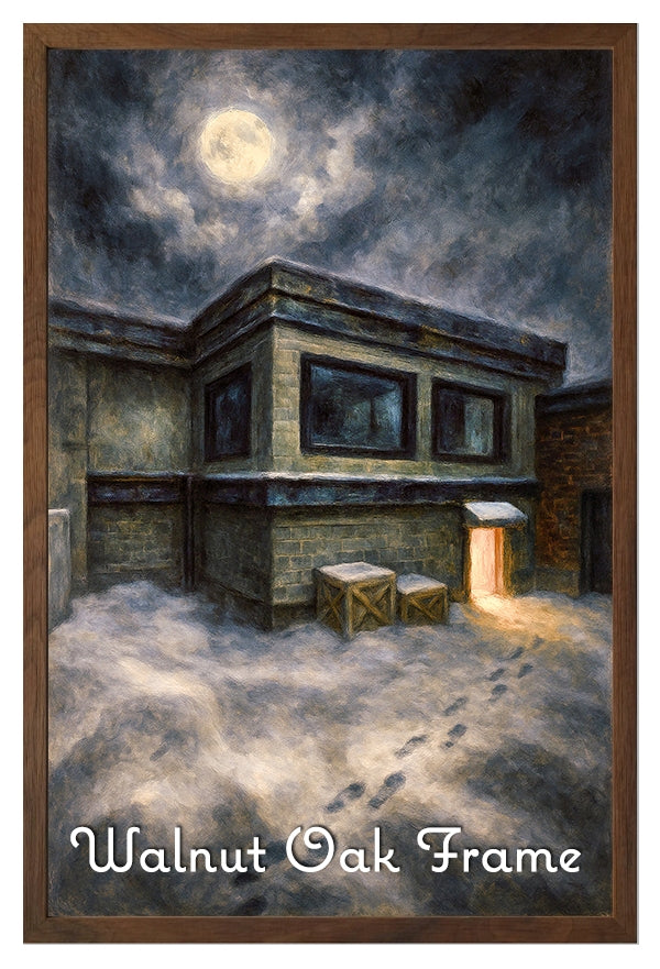 Cs_Office Moonlit Breach at Side Yard and Front Office - Counter-Strike Art Digital Painting Poster Framed Wall Print